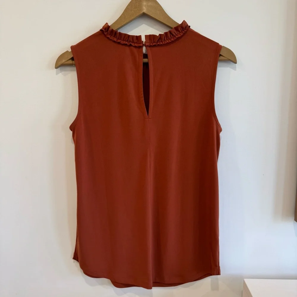 Ann Taylor Orange Ruffled Sleeveless Blouse - Picture 3 of 4